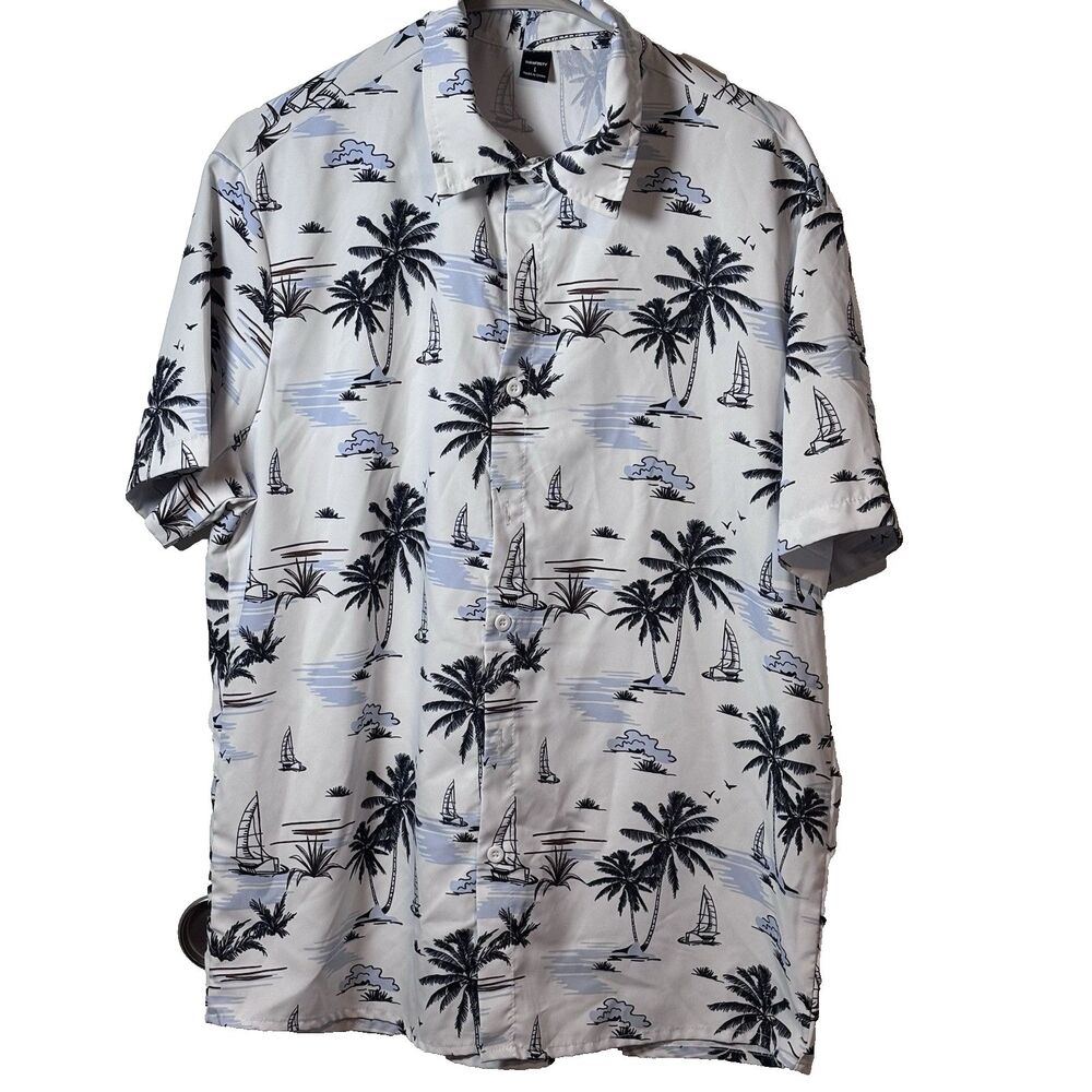 Manfinity Button Up Short Sleeve  Shirt Men’s L white/green Beachwear Cruise
